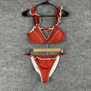 Capittana Bikini Set Large Ruffle Strap Red Contrast Trim Beach Resort Vacation